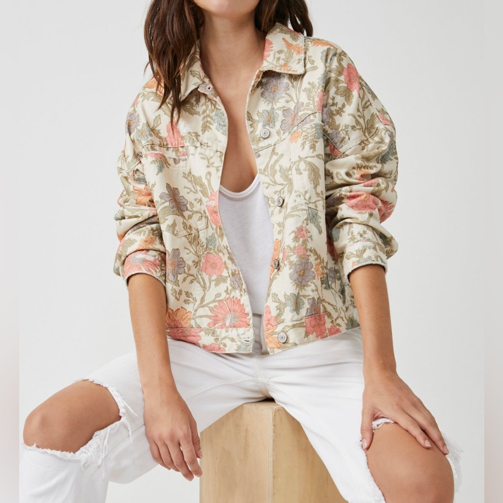 We The Free People‎ Opal Swing Floral Denim Jacket Bohemian